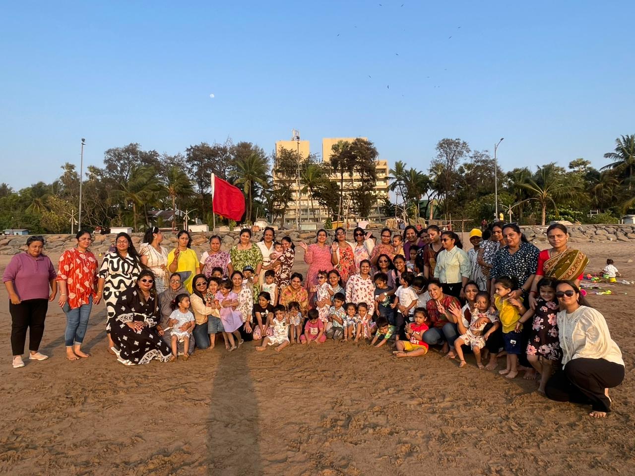 Outdoor picnic with children, parents and teachers